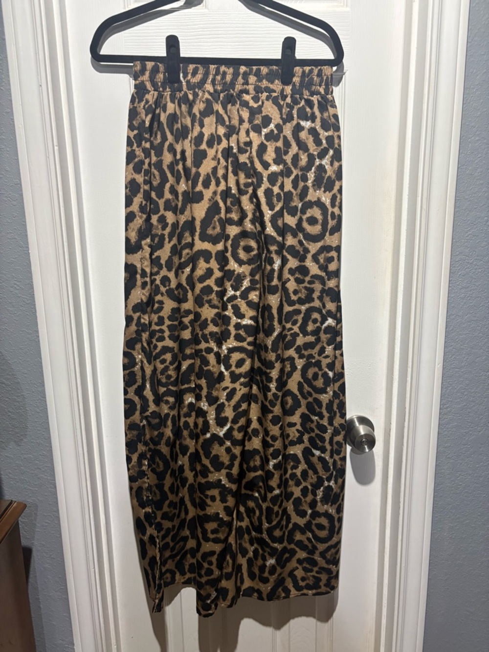 Leopard Print Wide-Leg Pants - Tan/Black